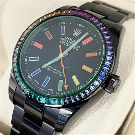 rolex rainbow milgauss|rolex milgauss price chart.